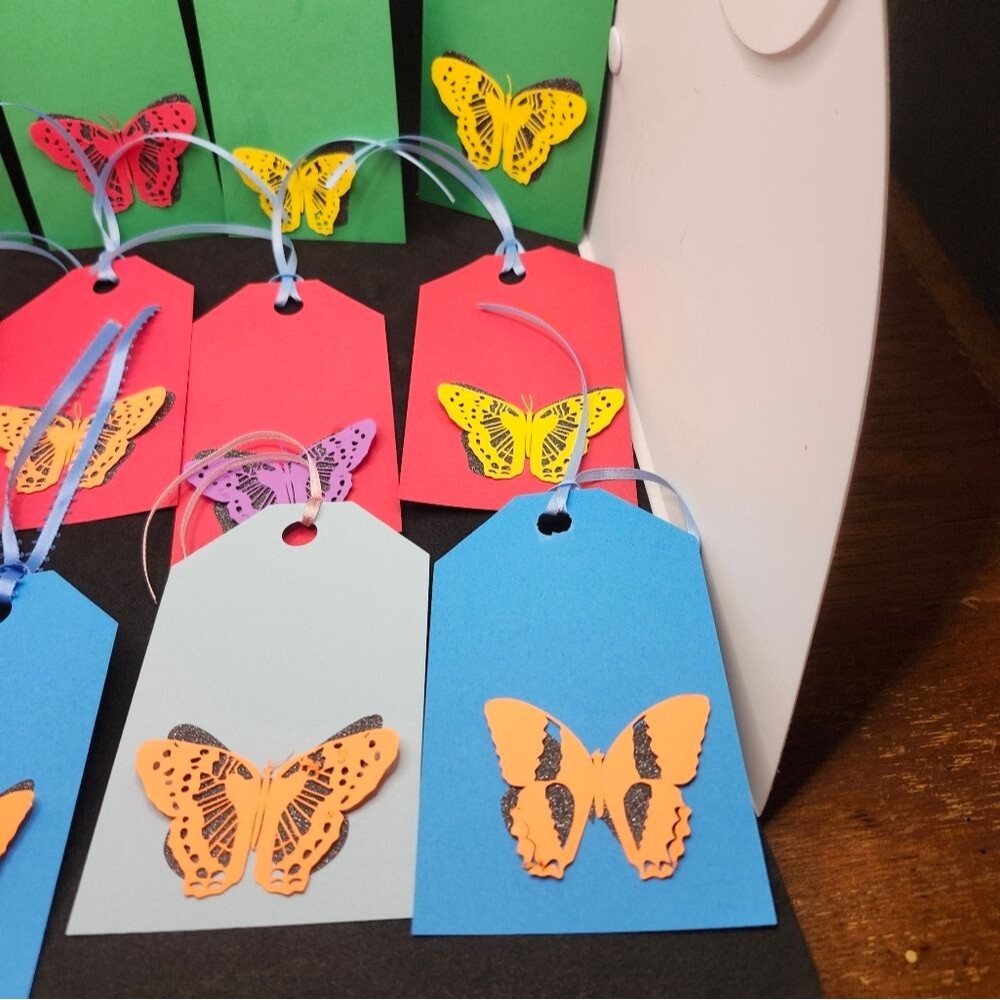 Hand Crafted Colorful Butterfly Gift Tags Thank You Cards Set Of 12 - Picture 2 of 13
